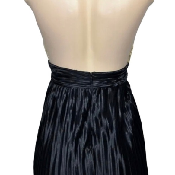 STELLA & JAMIE NEW NWT Black and Champagne Pleated Halter Open Back Dress Small - Picture 7 of 16